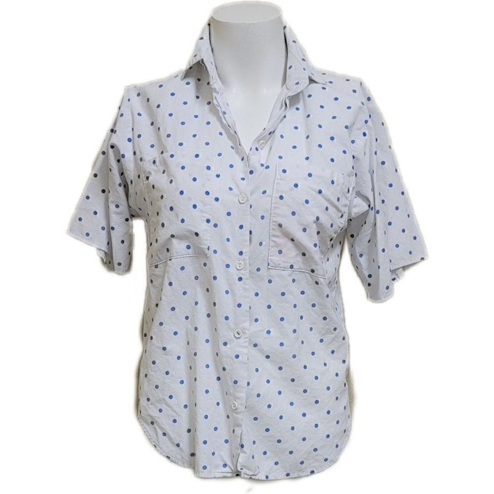 Vintage 80's button up polka dot short sleeve retr